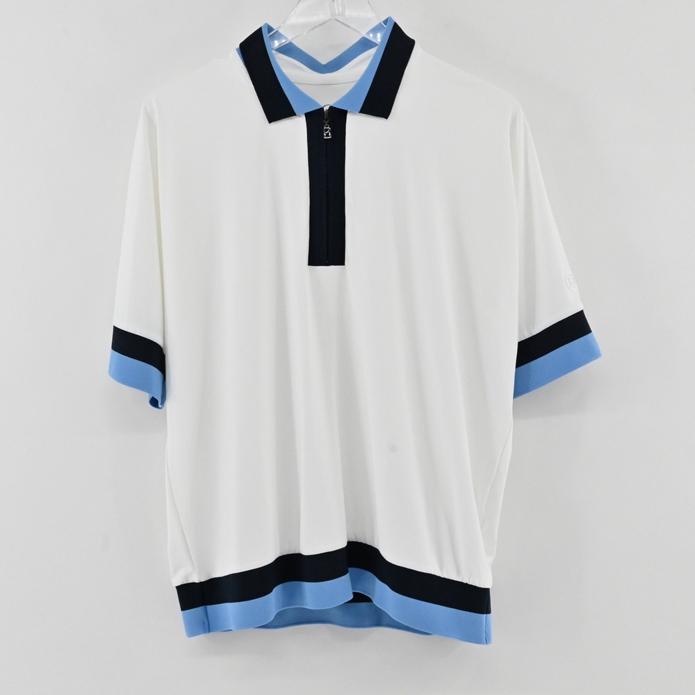 Bogner Andrina Functional Short Sleeve Polo Womens Sz 12 White Blue Golf Luxury